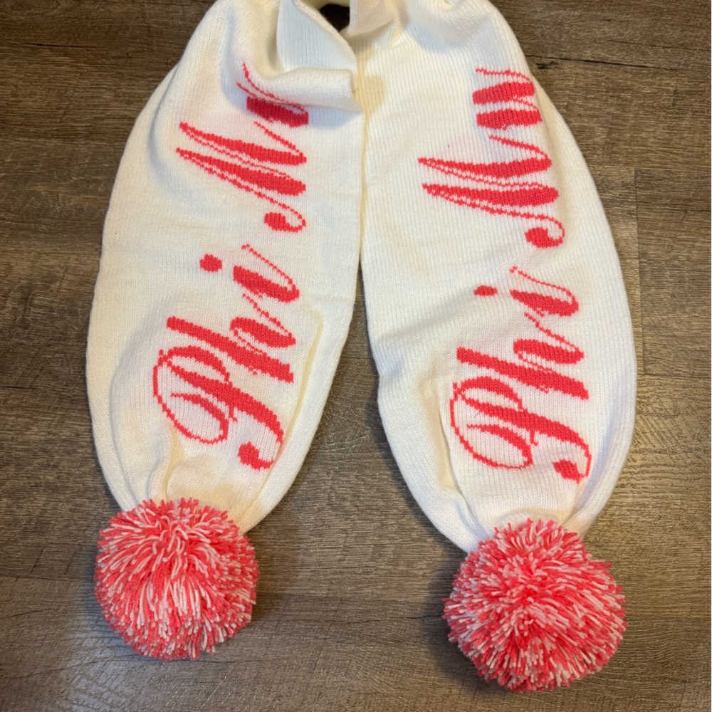 Phi Mu Women’s Fraternity Embroidered Pink / White Scarf